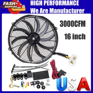 12V High Speed 16" Car Electric Radiator Cooling Fan Kit Switch Relay 3000CFM US - Picture 1 of 15