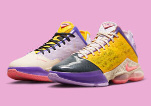 Nike LeBron James XIX 19 Low Lakers Mismatch Pink Glaze Yellow DO9829-500 sz 10
