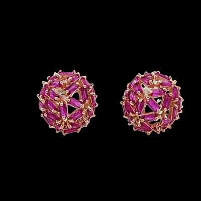 Pendientes de plata de ley 925 2x4 mm con racimo de rubíes de 1/2"" chapados en oro rosa Foto 1 de 3