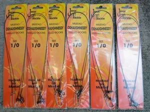 12 pack lot Mustad 18' coated wire leaders 1/0 snelled OSHAUGHNESSY hooks - Picture 1 of 3