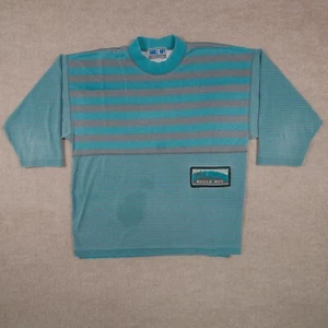 Vintage 90's Bugle Boy Men's Large 3/4 Sleeve T-Shirt Teal Boxy Striped Blocked - Picture 1 of 24