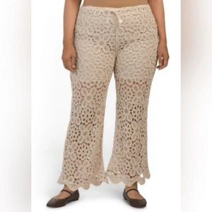 Solitaire SOLITAIRE Crochet Lace Pants Ankle Beige Natural Plus 1X NWT - Picture 1 of 11