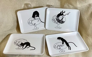 Theopile Steinlen cat and fish bowl artwork 4 melamine 6 inch appetizer plates - Picture 1 of 5