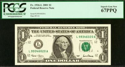 2001 $1 Federal Reserve Note PCGS 67PPQ Gem-New San Francisco Fr 1926-L - Image 1 of 3