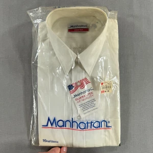 Vintage Manhattan Short Sleeve Button Shirt Mens 16 White Solid NWT Half Sleeve - Picture 1 of 6