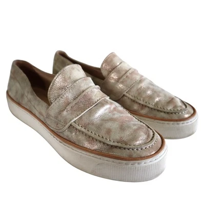 Mocasín de cuero metálico Stuart Weitzman para mujer talla 7 oro rosa plataforma sin cordones Foto 1 de 4