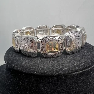 Beautiful Signed Napier Silver & Gold Tone Stretch Bracelet - Picture 1 of 4