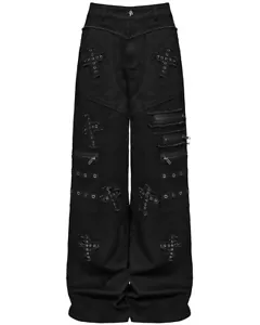 Punk Rave Womens Apocalyptic Gothic Cut & Sew Crucifix Cargo Pants - Picture 1 of 13