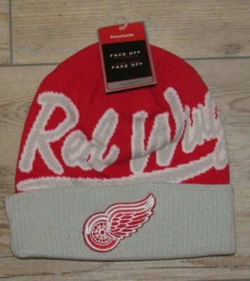 Detroit Red Wings Reebok Face Off  Knit Cuffed Winter Hat Cap Men's - Image 1 of 2