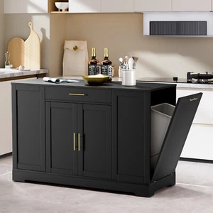 53 inch Kitchen Island with Tilt-out Trash Can Storage Cabinet w/ Drawer, Shelve - Picture 1 of 9