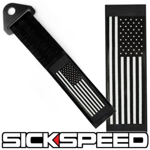 BLACK AMERICAN FLAG HIGH STRENGTH RACING TOW STRAP FRONT REAR TOW HOOK STARS - Picture 1 of 1