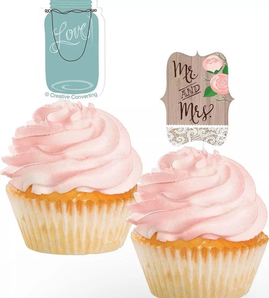 Rustic Wedding Bridal Shower Anniversary Party Decoration Cupcake Toppers - Image 1 of 3