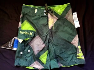 Hurley Youth Boys Green Swim Trunks Shorts w/ Waterproof Pouch Size 5 NWT - Picture 1 of 2
