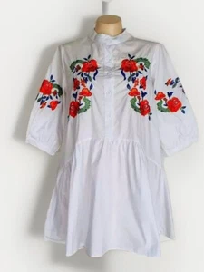 Mazatlan Boutique White Appliqued Embroidery Cotton Peasant Top Dress M - Picture 1 of 3