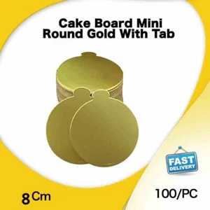 Cake Board Mini Round Gold Tab 100Pk 8Cm Display Cupcake Slices Pastry Cake Box - Picture 1 of 3