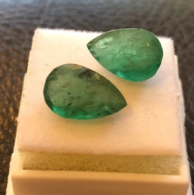 Gemas sueltas esmeralda natural 4,80 TCW PERA TRANSLÚCIDA ~ 11 mm x 7,2 mm - ALTA CALIDAD - 2 piezas Foto 1 de 4