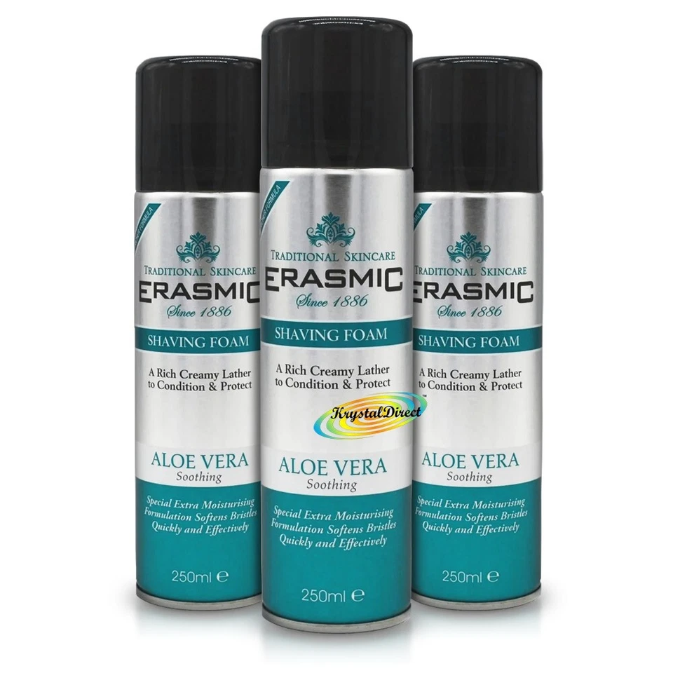 3x Erasmic Shaving Foam Soothing Aloe Vera 250ml