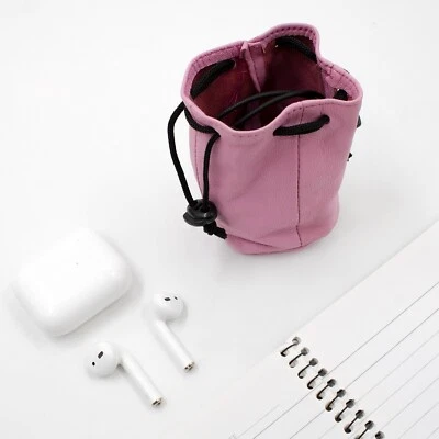 Women's Pink Leather Drawstring Pouch Bag Small Coin Purse Travel Makeup - Image 1 of 4