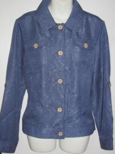 NWT $50 CHRISTOPHER BANKS Blue Floral Stitch Lt Weight Button Shirt Jacket L - Picture 1 of 1