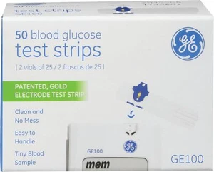 GE100 Blood Glucose Test Strips with Patented Gold Electrode Test Strip 50 Count - Picture 1 of 4