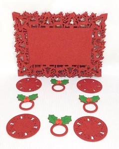 Juego de 12 colchonetas posavasos y servilleteros de fieltro rojo para 4 personas - Imagen 1 de 9
