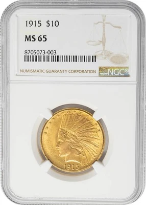 1915 $10 Gold Indian MS65 NGC 949727-42 - Image 1 of 4