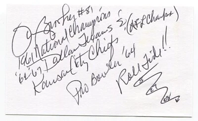 Tommy Brooker Signed 3x5 Index Card Autographed 1961 Alabama National Champions - Image 1 of 2