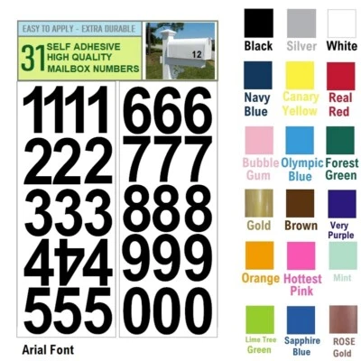 SUPERIOR SET OF 31 1" HIGH SELF ADHESIVE VINYL NUMBERS FOR MAILBOX, DOOR, LOCKERS (Arial