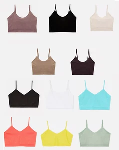 Primark Ribbed Cropped Vest Top Cami Lounge Pyjama Top Double Layered 2XS - XL - Picture 1 of 32