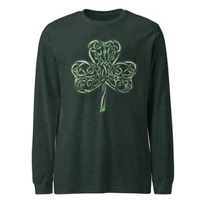 Celtic Knot Clover Dark Green Unisex Long Sleeve Tee Shirt - Picture 1 of 22