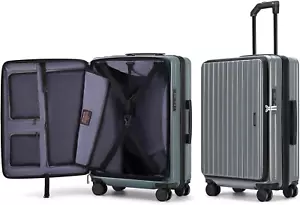 26-Inch Checked Luggage Expandable Front Opening Rolling Vacation Suitcase with - Picture 1 of 9