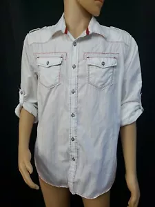 Cactus Man Slim Fit Long Sleeve Button Up White Contrasting Stitch Shirt Sz L #C - Picture 1 of 10