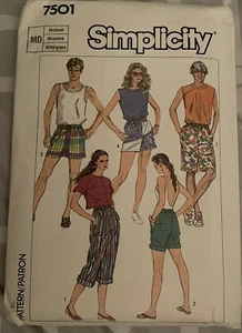 Simplicity 7501 Muster Vintage Unisex Pull-On Shorts Größe Medium Taille 28-30 UC - Bild 1 von 2