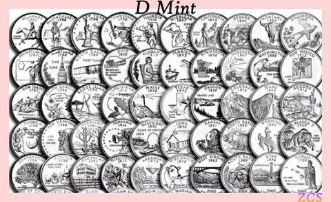 1999 - 2008 D Mint Complete 50 State Hood Quarters Set U.S. Mint Roll Coins Cover