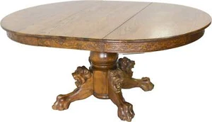 Victorian R. J. Horner and Co. Oak Pedestal Carved Lion Head Dining Table Single - Picture 1 of 14