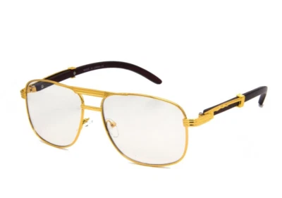 男式眼镜透明镜片行政太阳镜金色金属木框方形新品 — 第 1/4 张图片