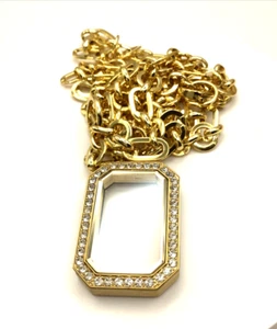 Origami Owl Living Locket Necklace Gold Heritage ~ Hinged ~ 32" Chain - Picture 1 of 6