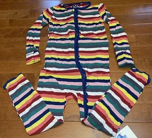 Kickee Pants Bamboo London Bright Stripe Ruffle Zipper Coverall Size 5 New PJs - Picture 1 of 5