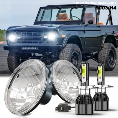 Pair 7" Round LED Headlights High-Low Beam DRL Combo For Ford Bronco 1966-1978 - Image 1 of 4
