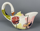 Pier 1 Imports Teapot Swan Hand Painted Floral Ceramic Stoneware Exclusively
