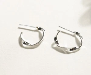925 Sterling Silver Ear Studs Hooks Earrings Wave - Bild 1 von 6