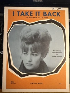 F 1965 SANDY POSEY sheet music ‘I Take It Back’ - Picture 1 of 2