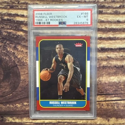 2008 Fleer 1986-87 Rookies #86R-166 Russell Westbrook - Thunder EX-MT PSA 6 — 第 1/4 张图片