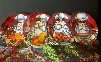 Christmas Santa Chef Dessert Plates Box Santa's Workbench Set of NIB - Image 1 of 4