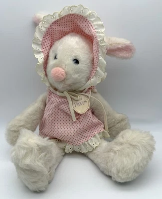 "Juguetes suaves de princesa de colección conejito blanco con vestido rosa y gorro de peluche de 19"""  Foto 1 de 3