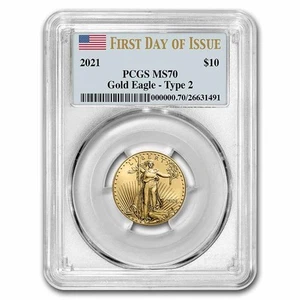 2021 1/4 oz American Gold Eagle (Type 2) MS-70 PCGS (FDI) - Picture 1 of 4