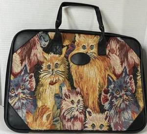 Tapestry Look Cat Print Briefcase/Laptop Bag 90’s Double Sided Cats & Kittens - Picture 1 of 4