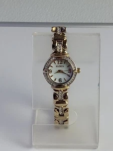 WOMEN'S ELGIN ANALOG DRESS WATCH GOLD TONE TEXTURED BAND CRYSTAL DIAL EG17011ST - Picture 1 of 17