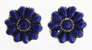 Native American Navajo Handmade Sterling Silver with Lapis Cluster Earrings - Picture 1 of 2
