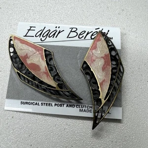Vintage Edgar Berebi Koralle & goldfarbene Ohrringe Piercing künstlerisch 80er Jahre - Bild 1 von 7